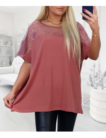 JEMNÁ BAVLNENÁ  VEĽKÁ BLÚZKA  OVERSIZE - UNI  -  PRE MOLETKY - s čipkou - slaboružová